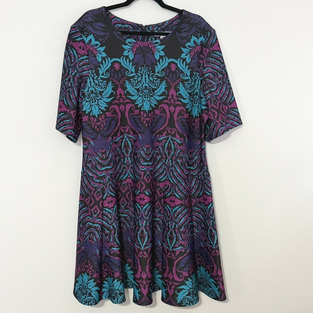 Danny & Nicole Plus Size 18W Damask Paisley Shift Fit Flare Mini Dress Chic Boho